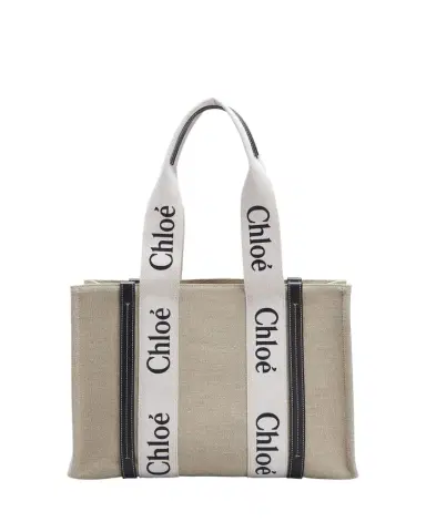 Chloé Woody Medium Tote Bag in Linen | Thumbnail 1 Chloé Woody Medium Tote Bag in Linen | Thumbnail 1
