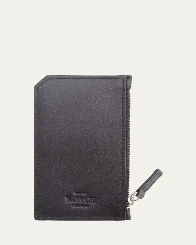 ROYCE New York Monogrammed Zippered Leather Credit Card Case, Personalized | Thumbnail 2