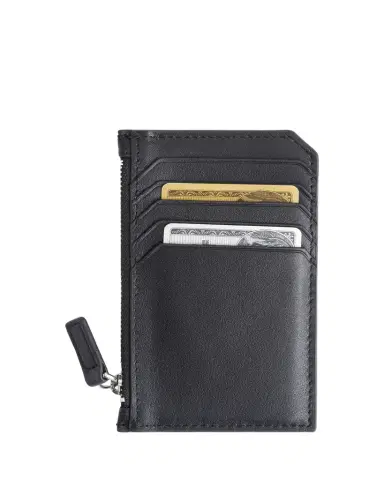 ROYCE New York Monogrammed Zippered Leather Credit Card Case, Personalized | Thumbnail 1
