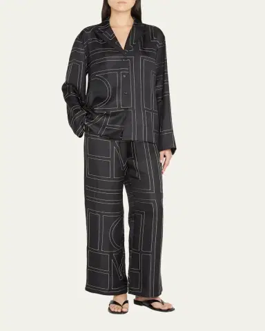 TOTEME Monogram-Embroidered Silk Pajama Pants | Thumbnail 2
