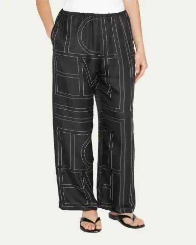 TOTEME Monogram-Embroidered Silk Pajama Pants | Thumbnail 4