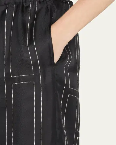TOTEME Monogram-Embroidered Silk Pajama Pants | Thumbnail 5