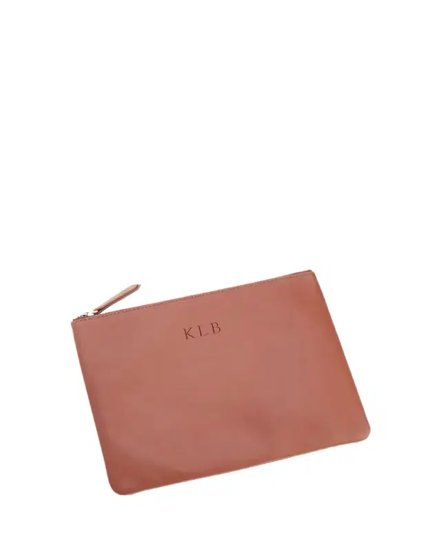 ROYCE New York Monogrammed Leather Zuppered Travel Organizer Pouch, Personalized