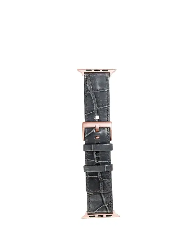 Abas Men's Apple Watch Alligator Watch Strap, Rose Gold Finish