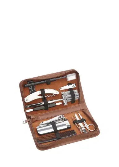 Royce New York Monogrammed Leather Travel Grooming Toiletry Kit, Personalized | Thumbnail 1