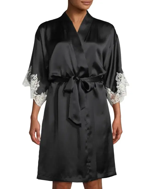 Splendeur Lace-Trim Silk-Blend Robe