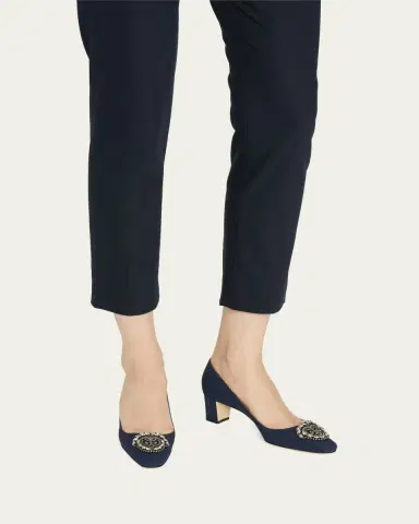 Manolo Blahnik Okkatto Crystal Silk Block-Heel Pumps | Thumbnail 2