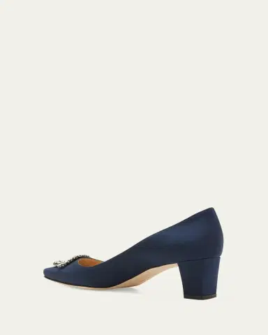 Manolo Blahnik Okkatto Crystal Silk Block-Heel Pumps | Thumbnail 4
