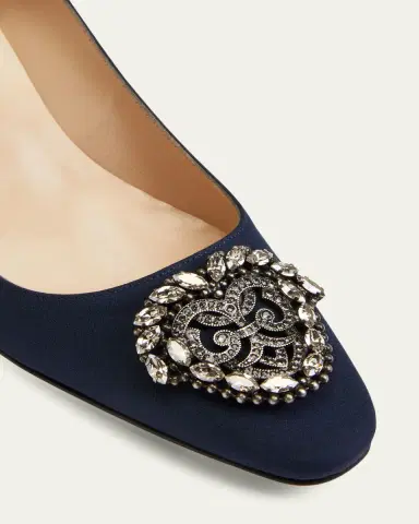 Manolo Blahnik Okkatto Crystal Silk Block-Heel Pumps | Thumbnail 5