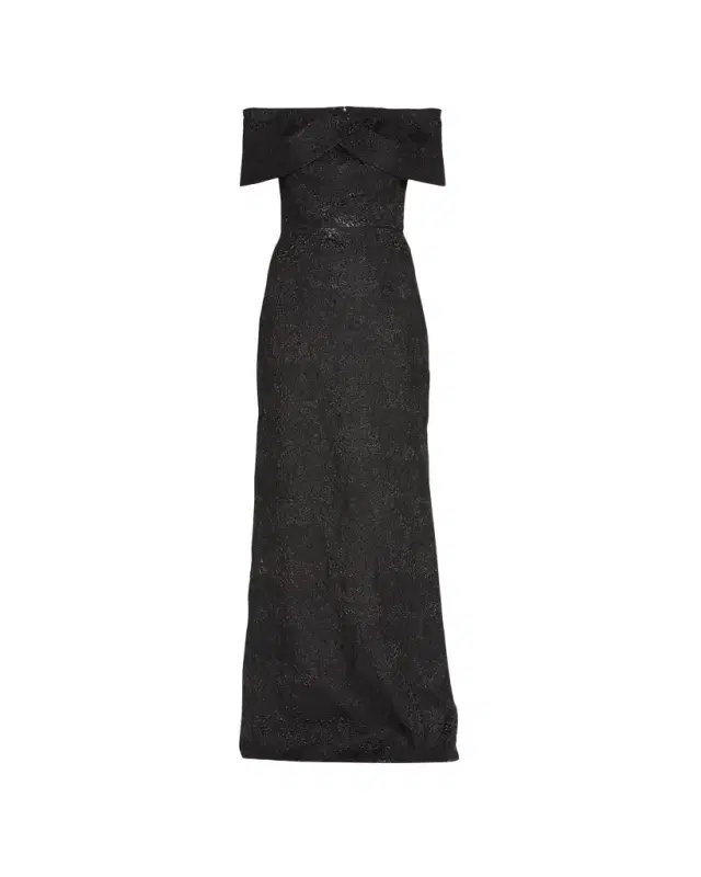 Rickie Freeman for Teri Jon Off-Shoulder Jacquard Column Gown