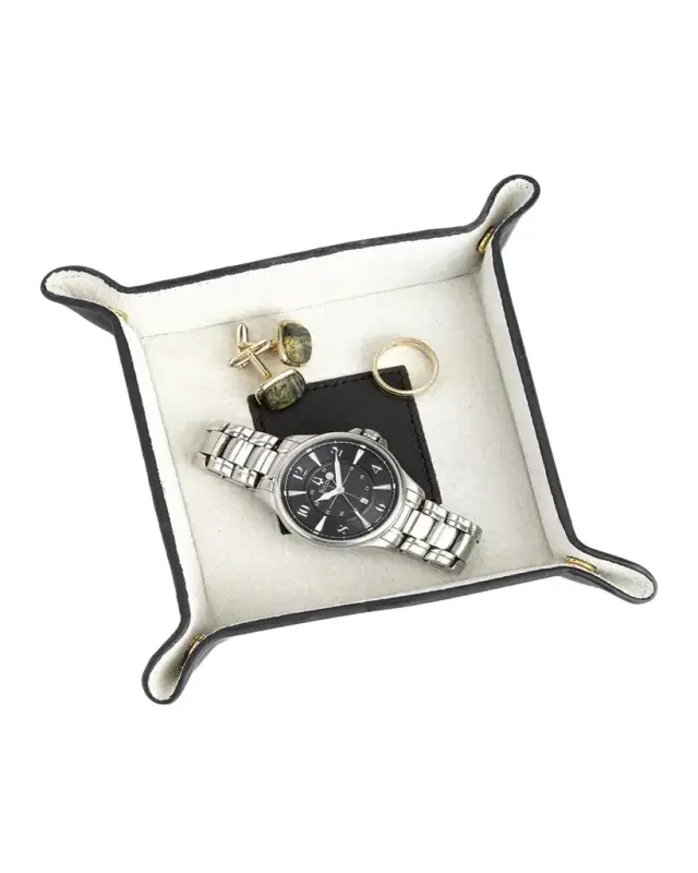 ROYCE New York Personalized Suede & Leather Catchall Valet Tray
