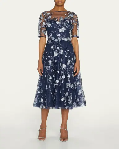 Rickie Freeman for Teri Jon Floral-Embroidered Tulle Cocktail Dress | Thumbnail 2