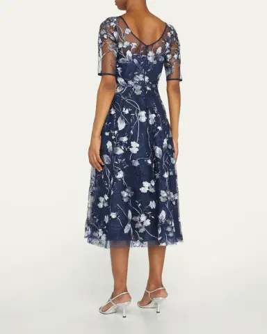 Rickie Freeman for Teri Jon Floral-Embroidered Tulle Cocktail Dress | Thumbnail 3