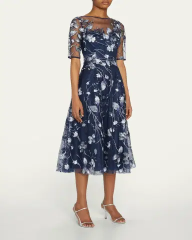 Rickie Freeman for Teri Jon Floral-Embroidered Tulle Cocktail Dress | Thumbnail 4