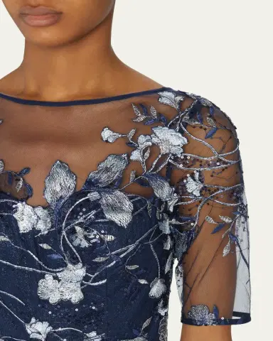 Rickie Freeman for Teri Jon Floral-Embroidered Tulle Cocktail Dress | Thumbnail 5