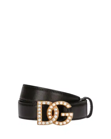 Dolce & Gabbana Embellished Pearly Interlocking DG Leather Belt | Thumbnail 1