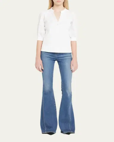 Veronica Beard Coralee Puff Sleeve Button-Front Top | Thumbnail 2
