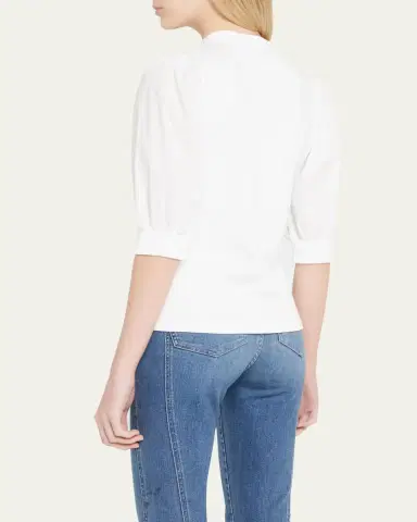 Veronica Beard Coralee Puff Sleeve Button-Front Top | Thumbnail 3