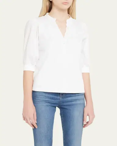 Veronica Beard Coralee Puff Sleeve Button-Front Top | Thumbnail 4