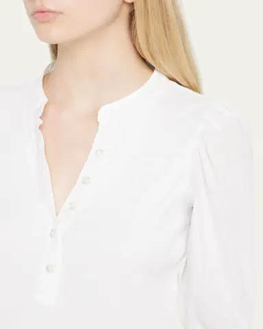 Veronica Beard Coralee Puff Sleeve Button-Front Top | Thumbnail 5