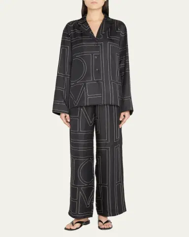 TOTEME Monogram-Embroidered Silk Pajama Top | Thumbnail 2