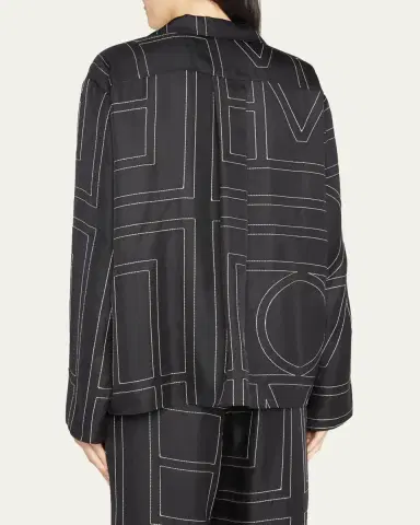 TOTEME Monogram-Embroidered Silk Pajama Top | Thumbnail 3