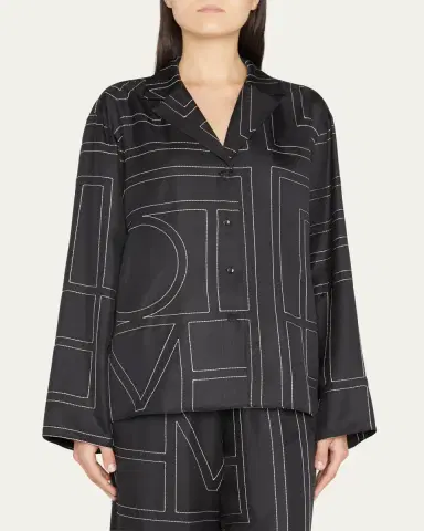 TOTEME Monogram-Embroidered Silk Pajama Top | Thumbnail 4