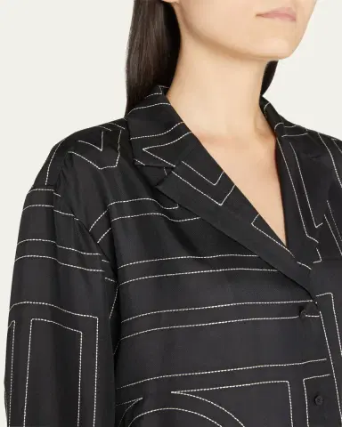 TOTEME Monogram-Embroidered Silk Pajama Top | Thumbnail 5