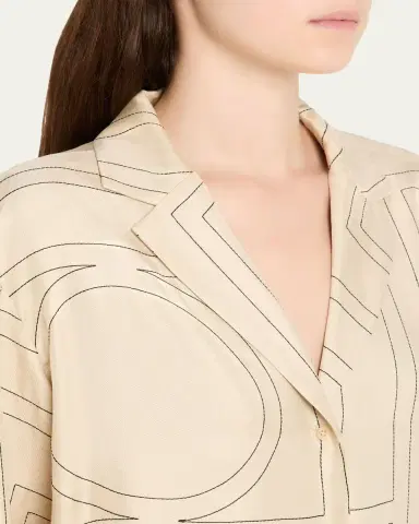 TOTEME Monogram-Embroidered Silk Pajama Top | Thumbnail 9