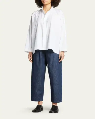 Eskandar Wide Longer-Back Double Stand Collar Shirt (Mid Plus Length) | Thumbnail 2 Eskandar Wide Longer-Back Double Stand Collar Shirt (Mid Plus Length) | Thumbnail 2
