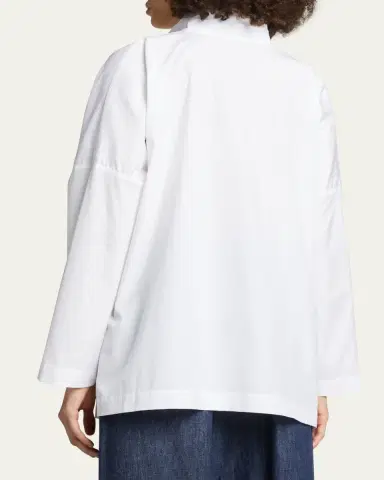 Eskandar Wide Longer-Back Double Stand Collar Shirt (Mid Plus Length) | Thumbnail 3 Eskandar Wide Longer-Back Double Stand Collar Shirt (Mid Plus Length) | Thumbnail 3