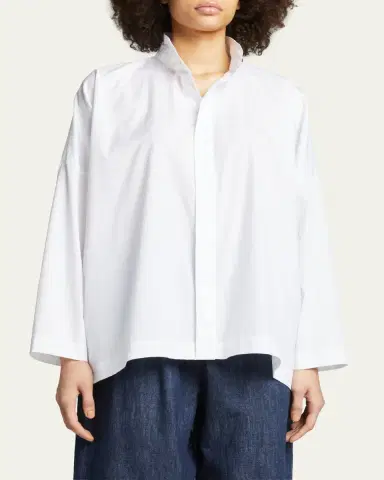 Eskandar Wide Longer-Back Double Stand Collar Shirt (Mid Plus Length) | Thumbnail 4 Eskandar Wide Longer-Back Double Stand Collar Shirt (Mid Plus Length) | Thumbnail 4
