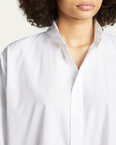 Eskandar Wide Longer-Back Double Stand Collar Shirt (Mid Plus Length) | Thumbnail 5 Eskandar Wide Longer-Back Double Stand Collar Shirt (Mid Plus Length) | Thumbnail 5