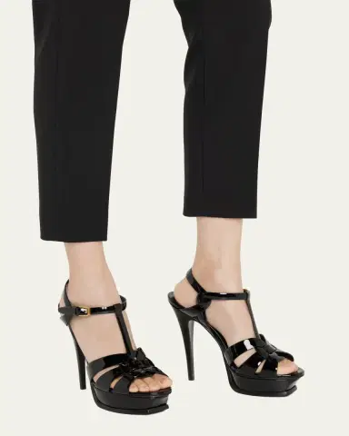 Saint Laurent Tribute Patent T-Strap Platform Sandals | Thumbnail 2