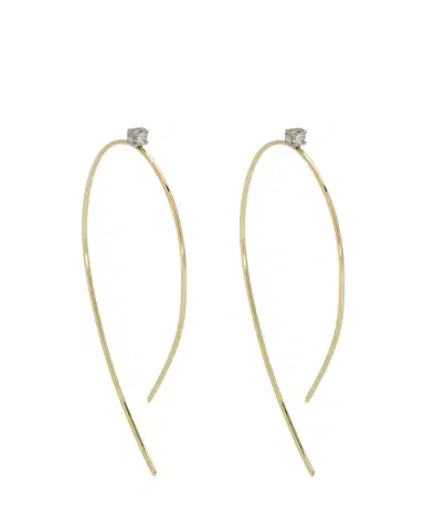 Lana 14K Gold Mini Wire Hooked On Hoop Earrings with Diamonds, 38mm | Thumbnail 1
