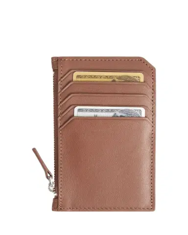 ROYCE New York Monogrammed Zippered Leather Credit Card Case, Personalized | Thumbnail 1