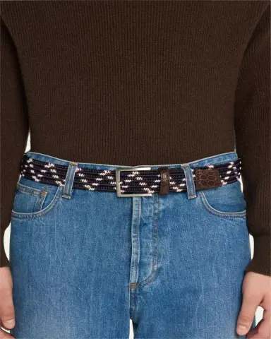 W. Kleinberg Men's Stretch Woven Belt with Alligator Trim | Thumbnail 2 W. Kleinberg Men's Stretch Woven Belt with Alligator Trim | Thumbnail 2