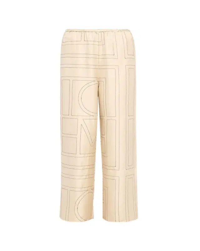 Toteme Monogram-Embroidered Silk Pajama Pants