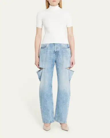 Courrèges Mock-Neck Short-Sleeve Rib Pullover | Thumbnail 2