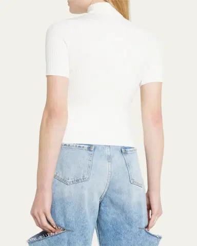 Courrèges Mock-Neck Short-Sleeve Rib Pullover | Thumbnail 3