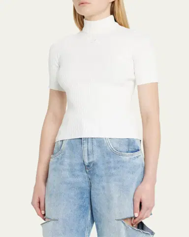 Courrèges Mock-Neck Short-Sleeve Rib Pullover | Thumbnail 4