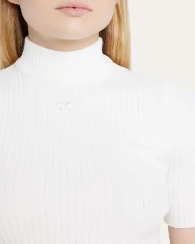 Courrèges Mock-Neck Short-Sleeve Rib Pullover | Thumbnail 5