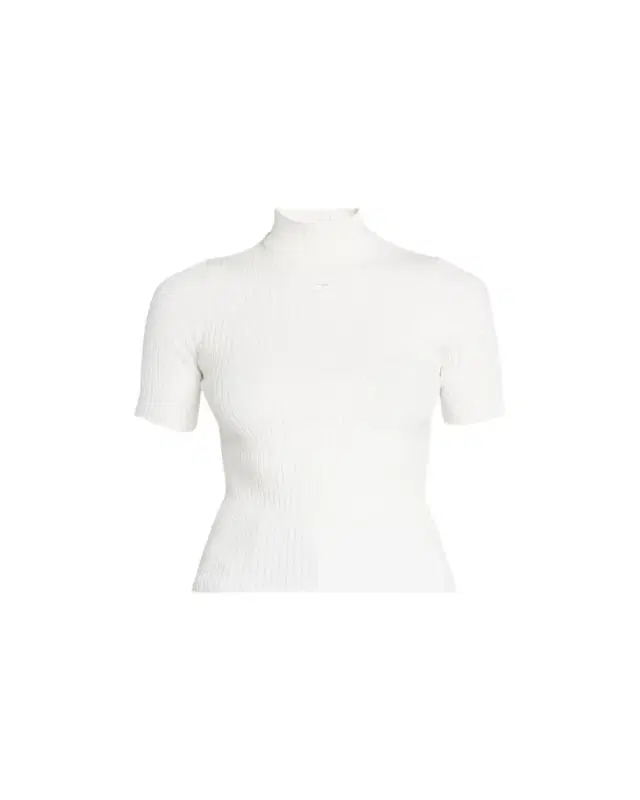 Mock-Neck Short-Sleeve Rib Pullover