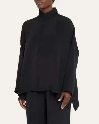Eskandar Wide Longer Back Double Stand Collar Shirt (Mid Plus) | Thumbnail 4 Eskandar Wide Longer Back Double Stand Collar Shirt (Mid Plus) | Thumbnail 4