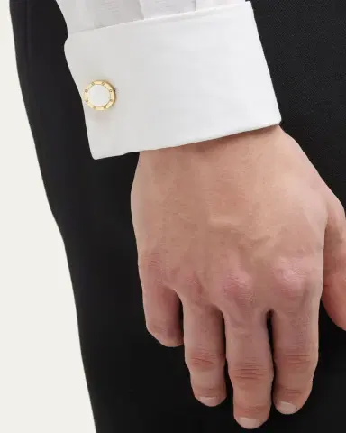 Jan Leslie Men's 18K Yellow Gold Round Gemstone Cufflinks | Thumbnail 2