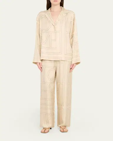 TOTEME Monogram-Embroidered Silk Pajama Top | Thumbnail 2