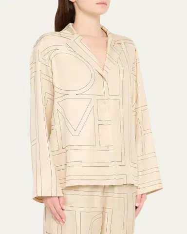 TOTEME Monogram-Embroidered Silk Pajama Top | Thumbnail 4