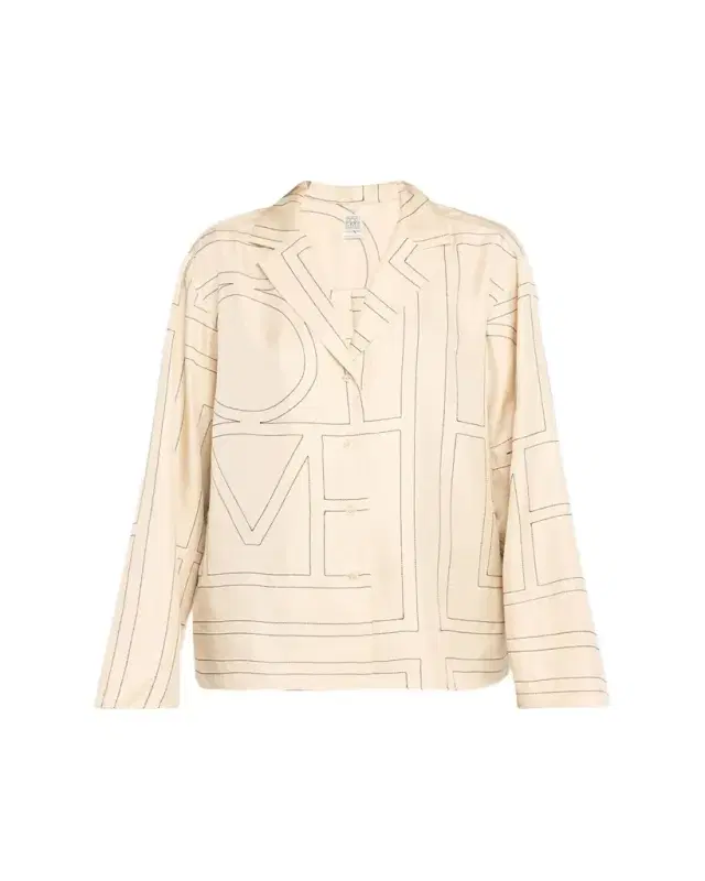 Toteme Monogram-Embroidered Silk Pajama Top