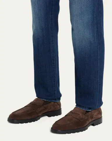 Santoni Men's Rock Suede Lug Sole Penny Loafers | Thumbnail 2