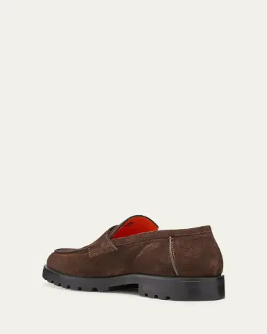 Santoni Men's Rock Suede Lug Sole Penny Loafers | Thumbnail 4
